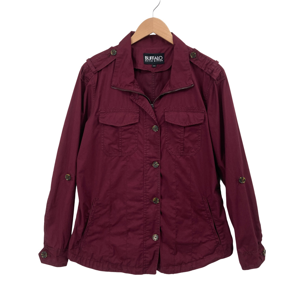 Buffalo David Bitton Womens Medium Burgundy Military Style Jacket